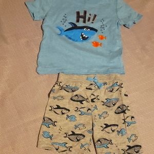 Shark outfit and swim trunks